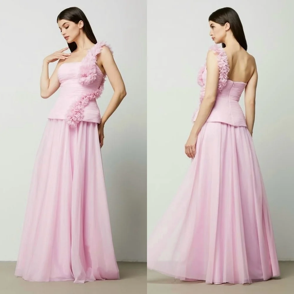 

Customized Simple Chiffon Pleat A-line One-shoulder Long Dresses Quinceanera Bespoke Occasion Elegant Exquisite