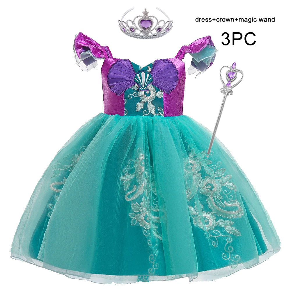 Little Mermaid Girls Dress Halloween Carnival Cosplay Costume Summer Green Lace Party Birthday Princess Dresses abito da damigella d\'onore