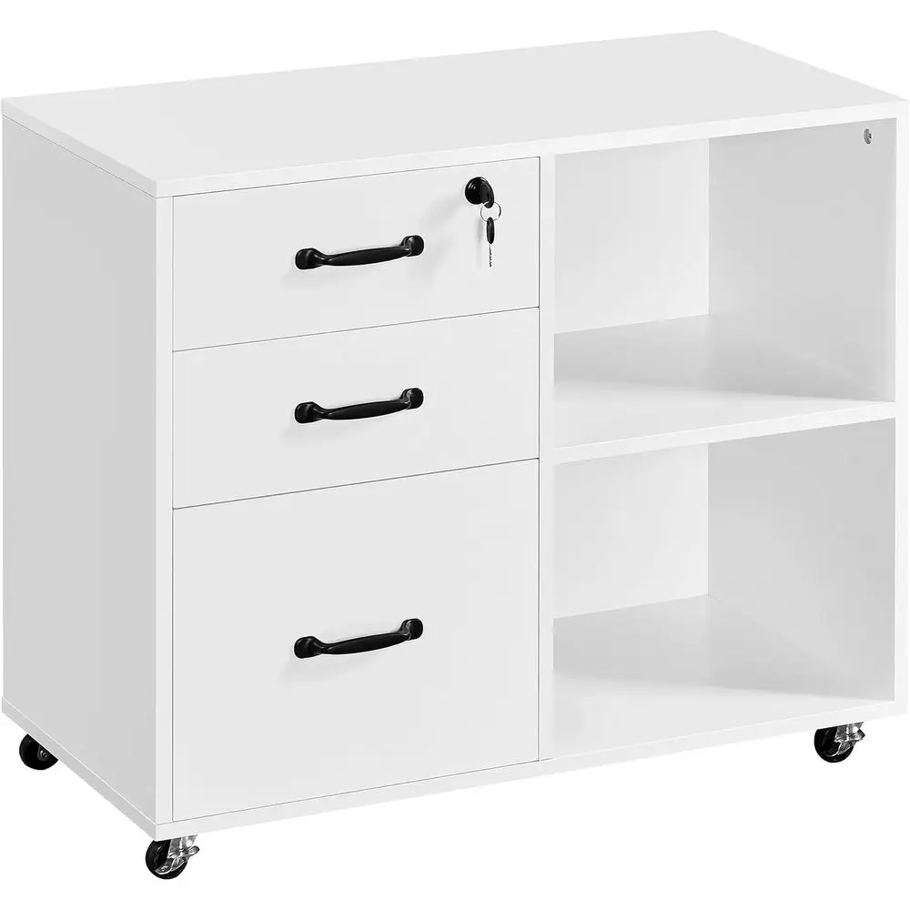 

White Mobile Letter Size Lateral Filing Cabinet with Printer Stand for Home and Office Organization