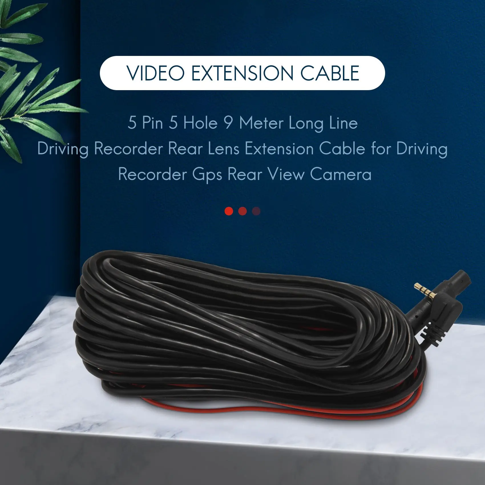 Longo Rear Lens Extension Cable para Condução Recorder, Gps Rear View Camera, 5 Pin, 5 Hole, 9 Meter Long Line