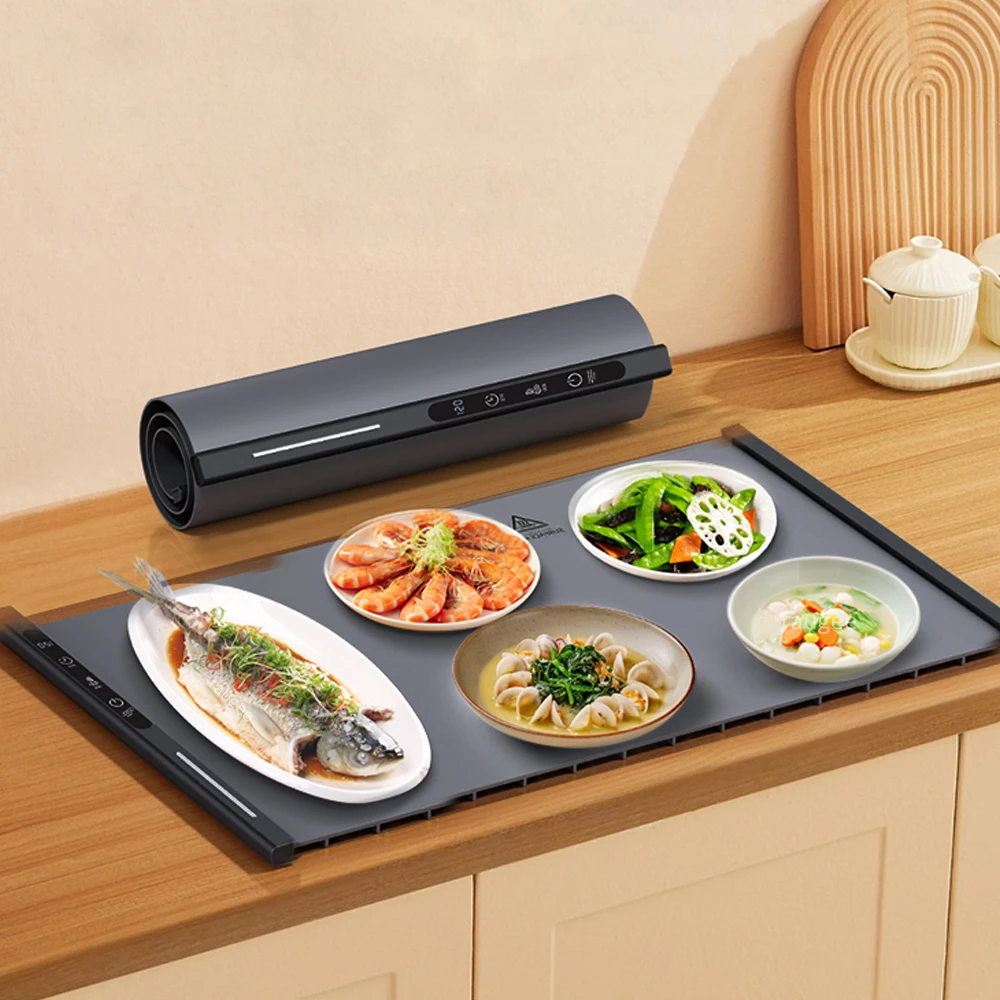 Electric Foldable Food Warmer Plate Smart Food Warming Tray Fast Heating Mat With 8 Temperature Settings Kitchen Warming Tray