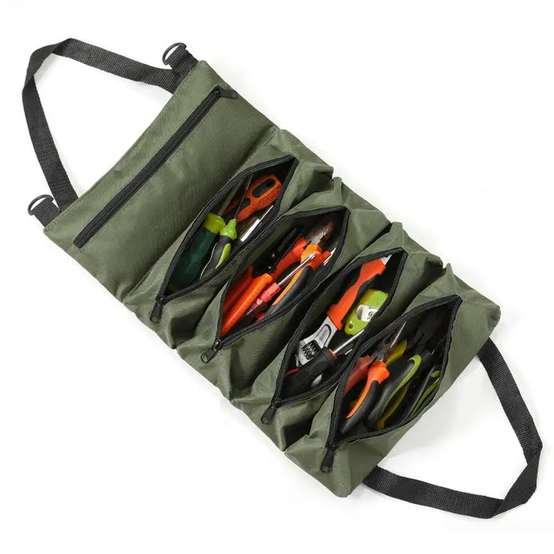 

Tool Roll Bag Organizer Tool Storage Case Portable Water-resistant 5-Pocket Roll Up Tool Bag Organizer For Dads Mechanics