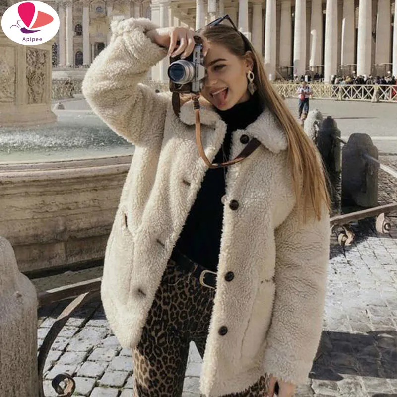 

2024 Winter Thicken Warm Teddy Fur Jacket Coat Women Casual Fashion Lamb Faux Fur Overcoat Fluffy Cozy Loose Outerwear Female