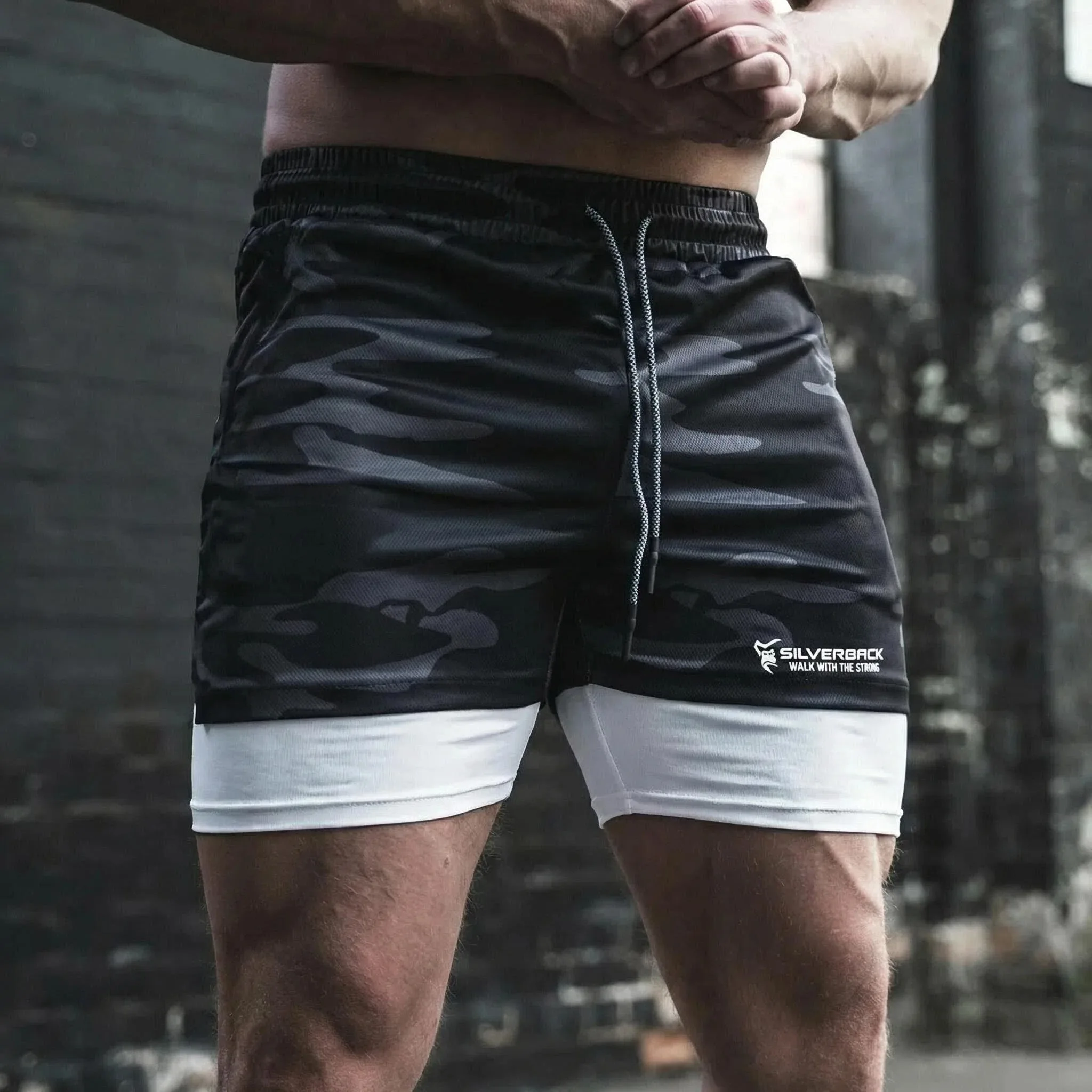 SILVERBACK Men's Fitness Running Shorts Double-Layer 2-in-1 Quick-Dry Fitness Outdoor Training Multi-functional Sports Shorts