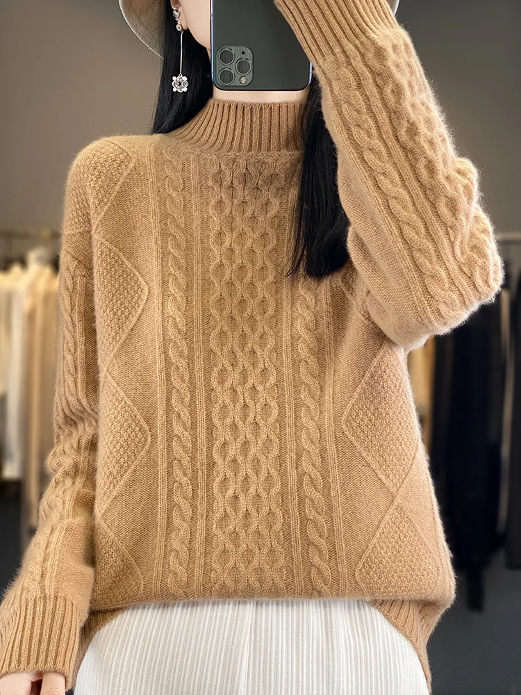 Best-selling autumn/winter 2024 100% wool sweater women\'s high-necked soft warm pullover women\'s loose plus-size knit top