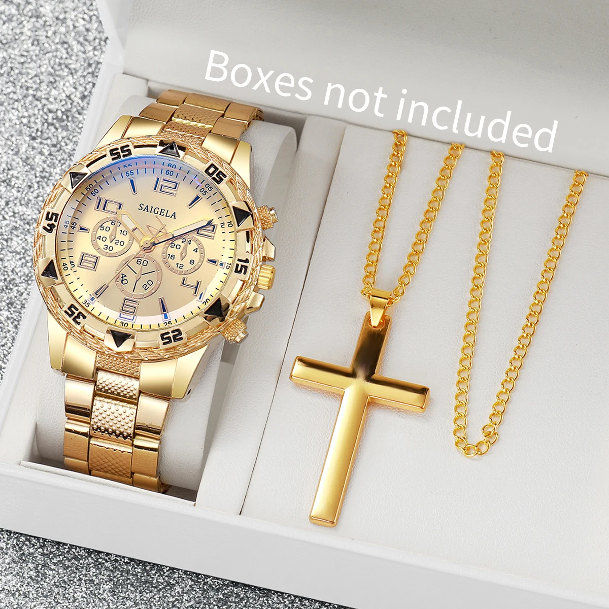 2 قطعة ساعات رجال الأعمال الفاخرة موضة الطلب الكبير الرجال سوار فولاذي ساعة كوارتز قلادة مجموعة Reloj Hombre (بدون صندوق)