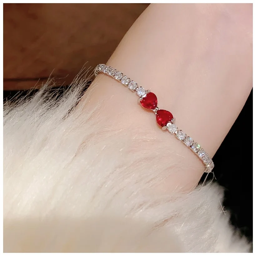 

Vintage Bracelets For Women Girl Red Cubic Zirconia Gemstone Shine Bangle Fine Jewelry Bridal Wedding Party Accessories