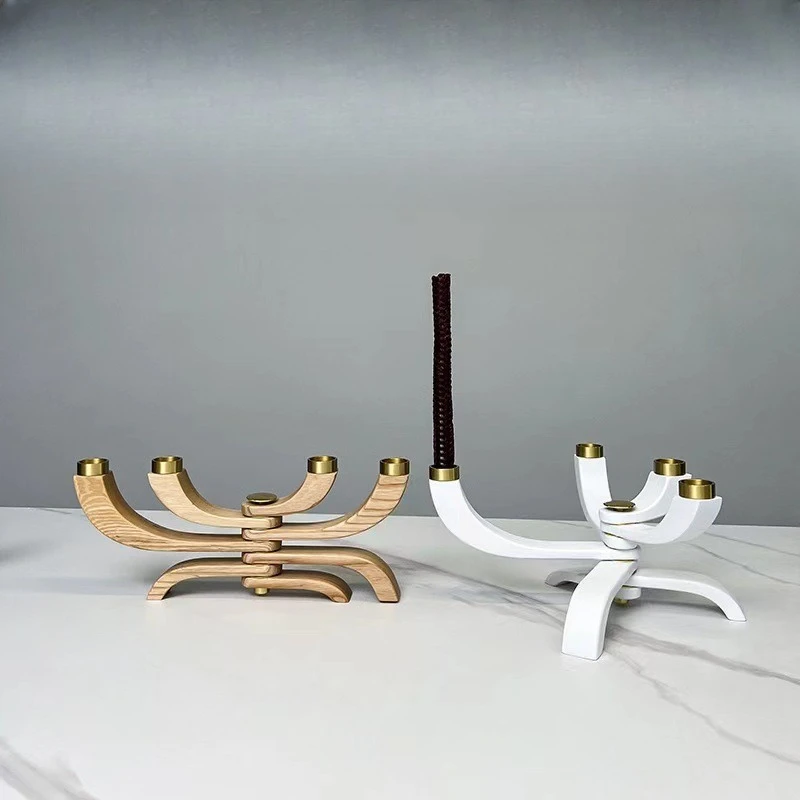 

Metal Solid Wood Candle Holder Candle Sales Office Dining Table Decoration Hotel Clubhouse Homestay Wooden Wood Art Wooden