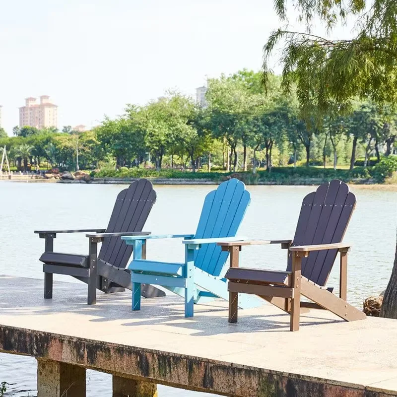 Nueva silla y mesa plegables Adirondack, silla de plástico para fogones al aire libre, fácil mantenimiento, silla de jardín de plástico y madera negra/azul