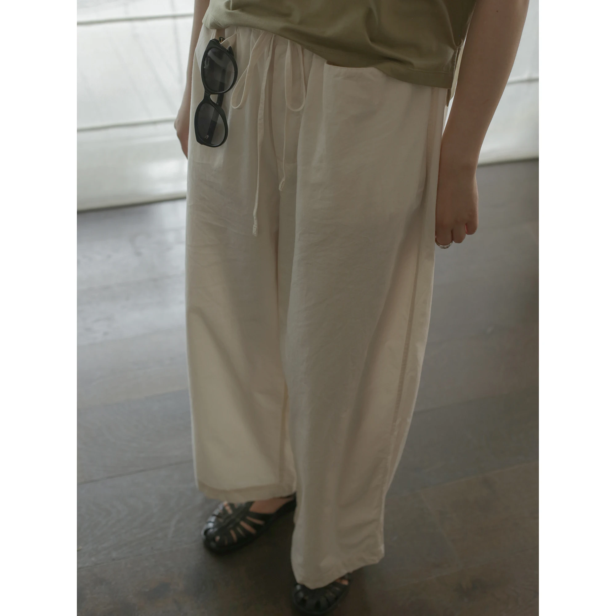 

Брюки BANGEBAN бежевые с 3D-эффектом, на шнурке, оригинальные, с завышенной талией, из хлопка, шерсти и шелка, прямые, тонкие, летние, повседневные