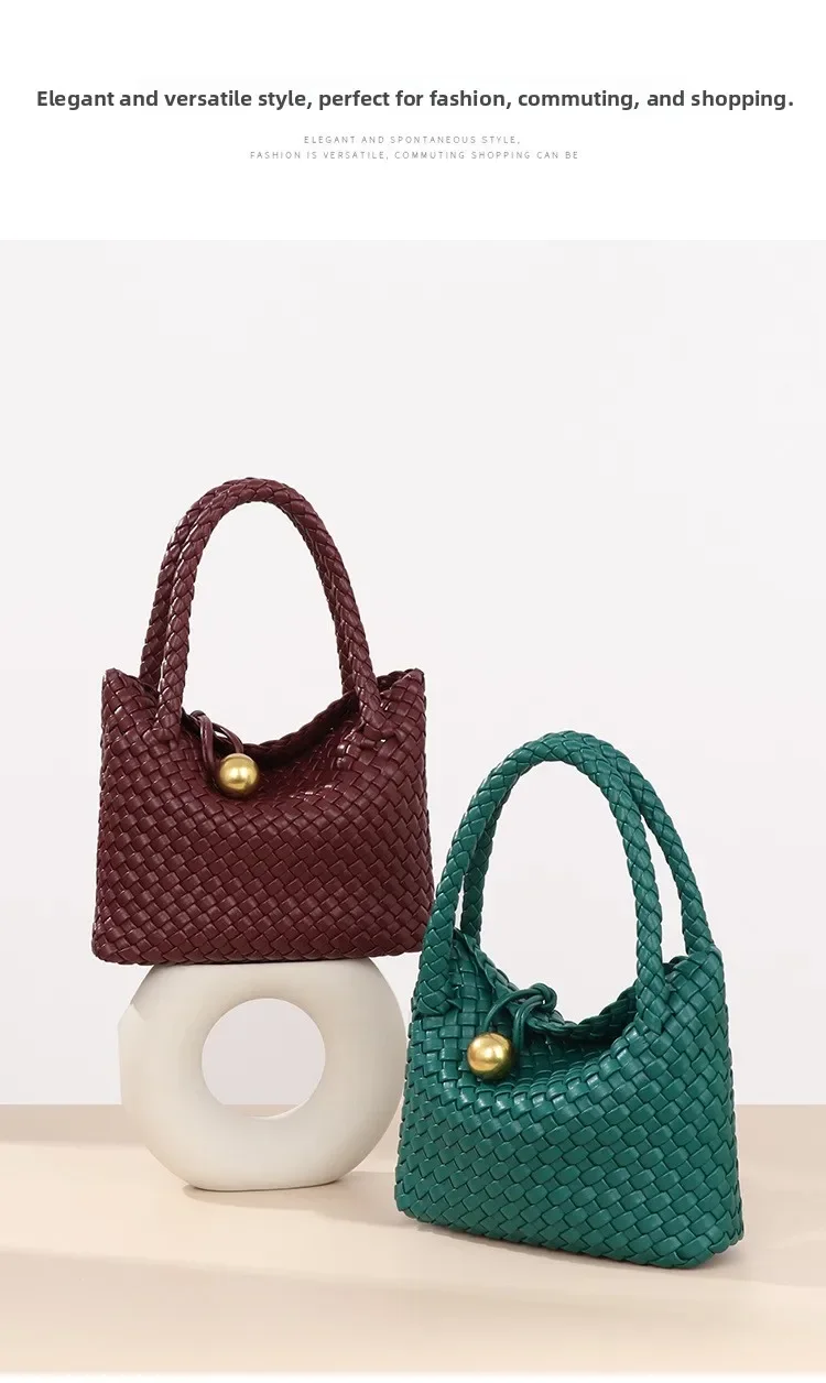 Crossbody Women's Handbag Luxury Shoulder Bag Pure Handmade Woven Vegetable Basket Clutch Bag Vintage European Style PU Casual