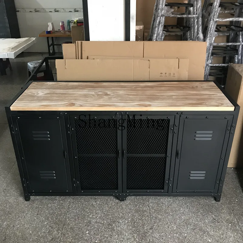 

FG industrial style dining side cabinet wrought iron storage tea table retro old restaurant preparation cabinet