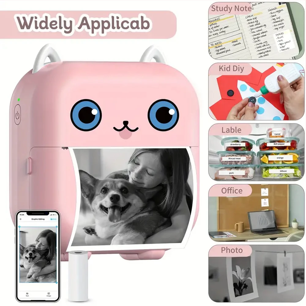 Mini Sticker Printer, Portable Thermal Printer,Bluetooth Free Cut Small Pocket Printer for Notes, Photos, Stickers, Labels Print