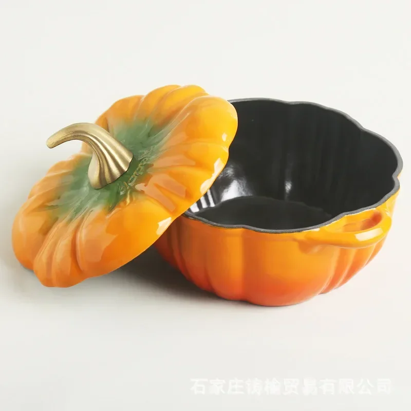 

Cast Iron Enamel Pumpkin Pot: 18cm Healthy Material, Easy to Clean, Uncoated Non-Stick Soup Pot, Aesthetic Kitchenware