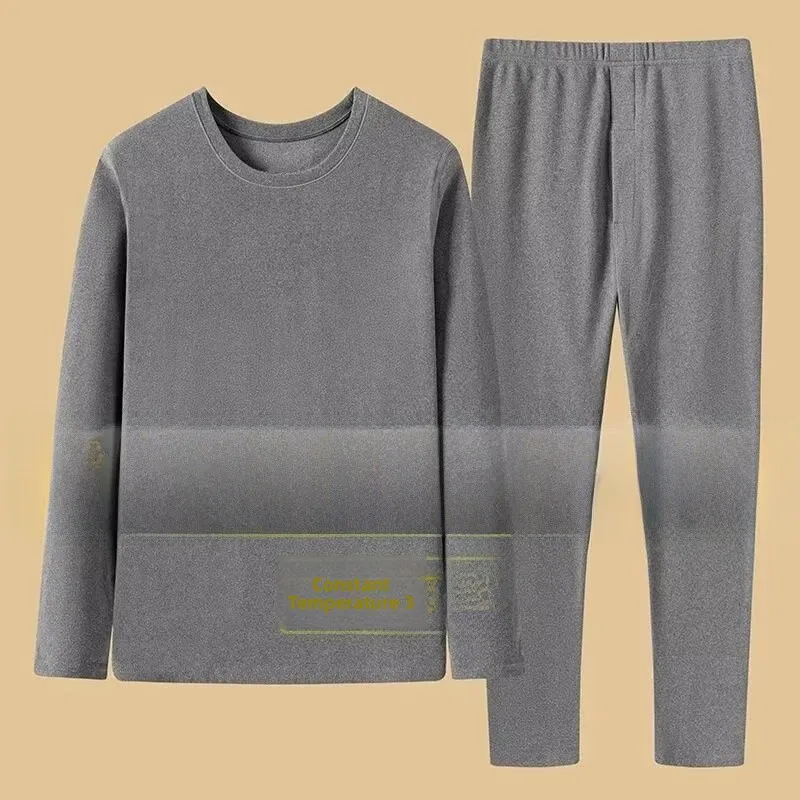 

Мужской зимний комплект термобелья с круглым вырезом, вельветовый, сохраняющий тепло, базовый слой для осени и зимы, для ношения в помещении, Heat Re...