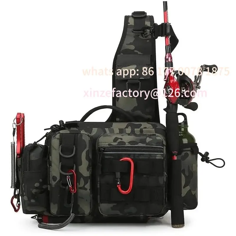 Customizable Fishing Tackle Backpack Lure Box Gear Storage Bag Fanny Pack for Men Fly Fishing Backpack with Rod Holder Sling