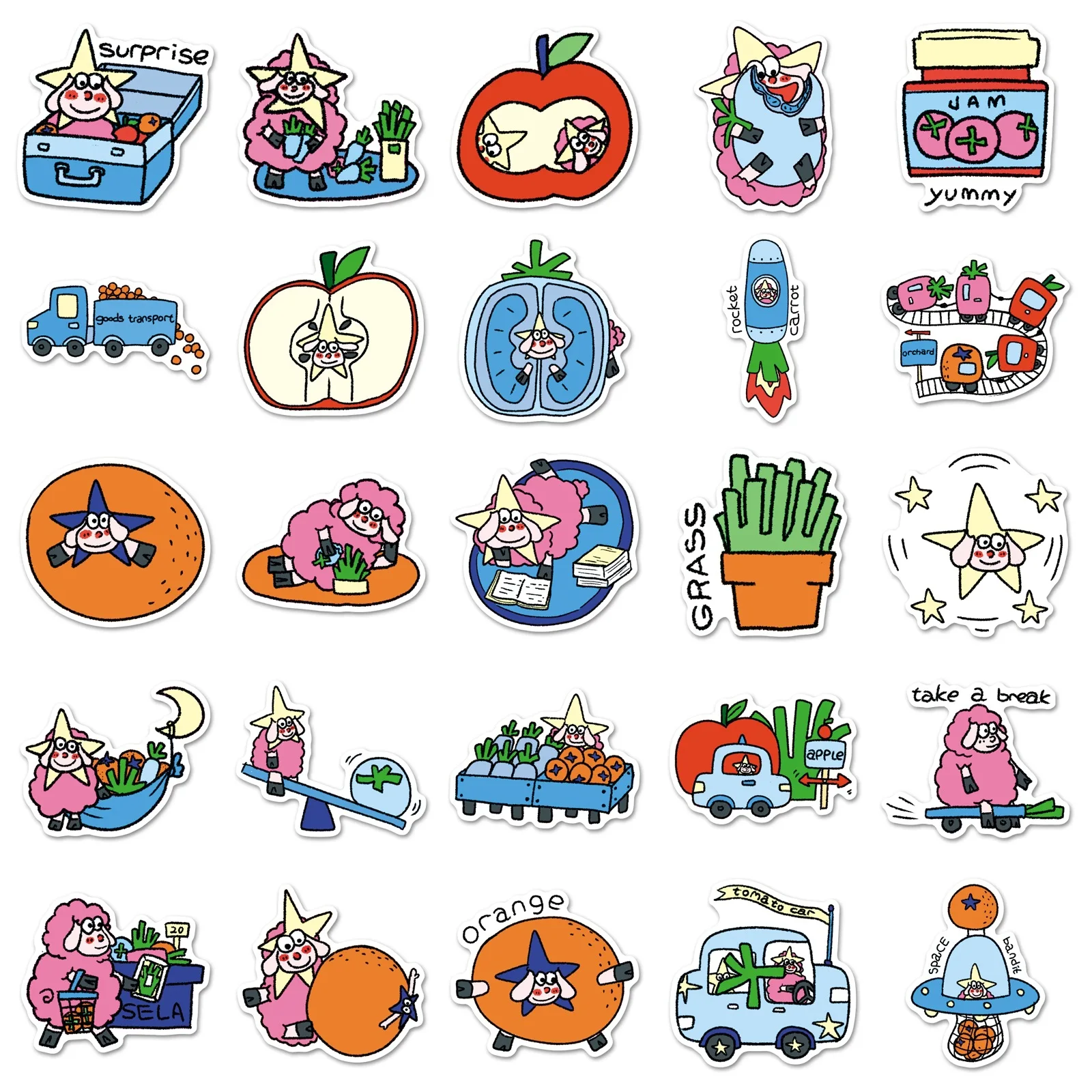 50 Sheets Cute Doodle Pink Sheep Waterproof Stickers for Journaling, Scrapbooking & Stationery Decor
