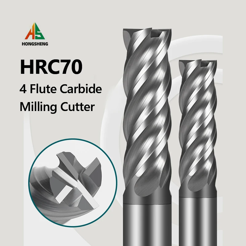 HRC70 4 Flute Carbide Milling Cutter Tungsten End Mill CNC Tool 1 to 20mm Metal Steel Machining Tool Key Face Square Router Bit