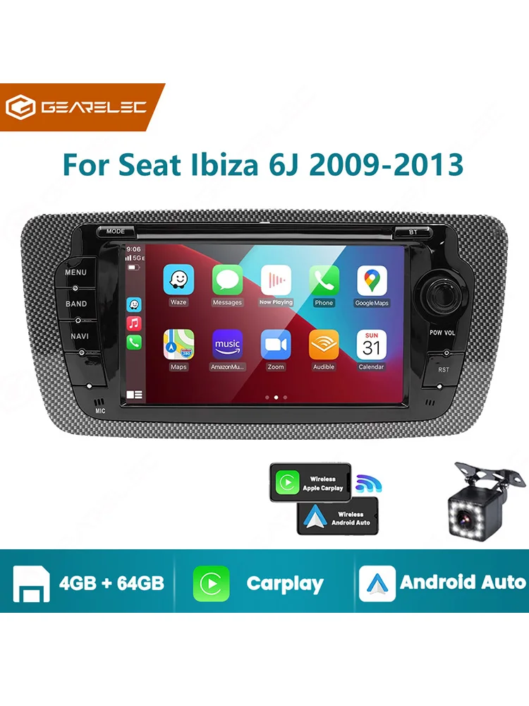 Autoradio 7 inch IPS touchscreen draadloze Carplay Android Auto bedraad voor Seat Ibiza 6j 2009-2013 DSP GPS auto multimedia speler - afbeelding 2