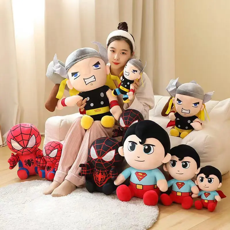 25-130CM Thor Loki Plush Toy Superman Spider-Man Anime Doll Cool Superheroes Cartoon Stuffed Companion Children's Birthday Gift