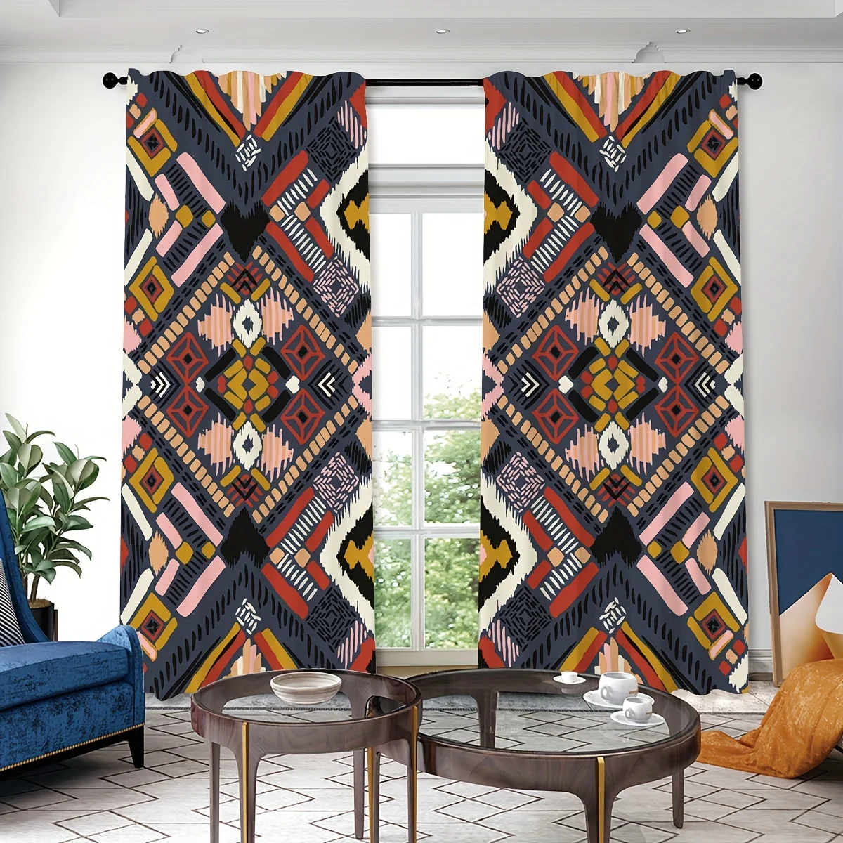 2pcs Tribal Vintage Ethnic Style Printed Curtains Rod Pocket Curtain For Restaurant Public Place Living Room Bedroom Office