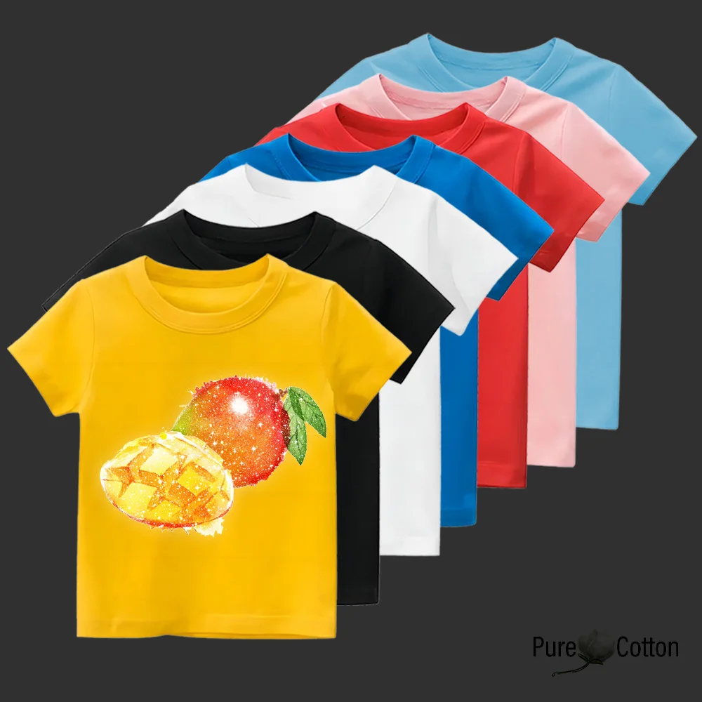 Multi color children's T-shirt, comfortable fruit glowing girl breathable top, cartoon fashion children's clothing new cute