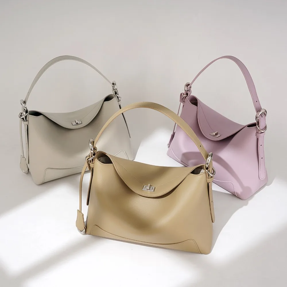 First Layer Cowhide Niche Versatile Handbag Simple Fashion Shoulder Genuine Leather Advanced Practical Large Capacity Messenger