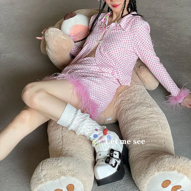 Solid Color Knit Ankle Socks, Multi-Color Button Elements, Subculture Y2K Sweet Girl Style, Trendy Leg Warmers for Fashionistas
