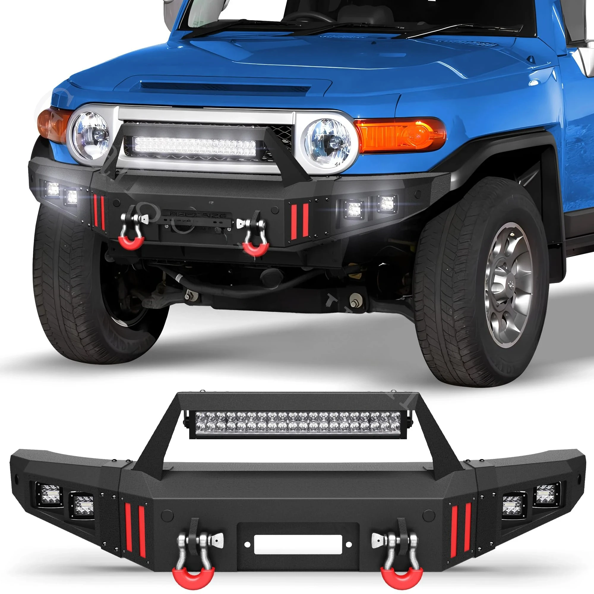 Front Bumper Compatible with Toyota FJ Cruiser 2007-2014, Stainless Steel Pickup with Winch Plate, and License Plate Bracket