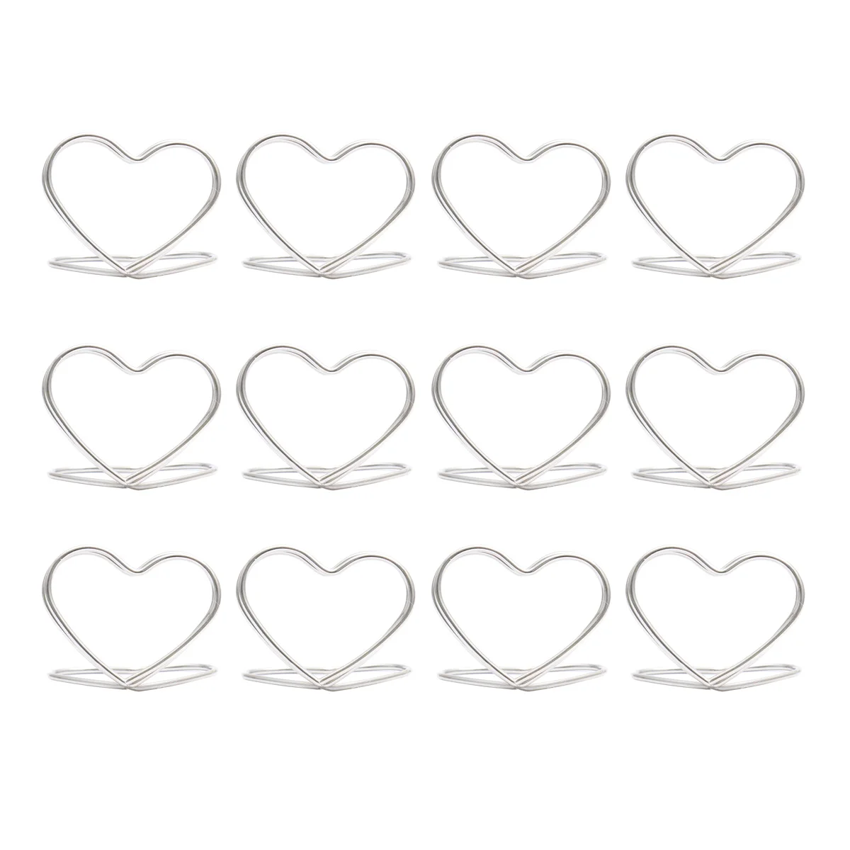 

12PCS Silver Metal Memo Photo Holder Table Double Layer Love Heart Design Note Clips Placecard Holder Stand for Wedding Banquet