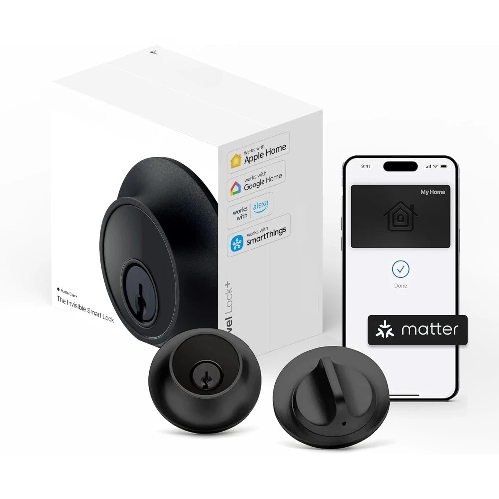 أجهزة الأبواب والأقفال/القفل الذكي، أصغر العالم، الأكثر تقدمًا على موضوع Deadbolt Plus Apple Home Key، أسود غير لامع