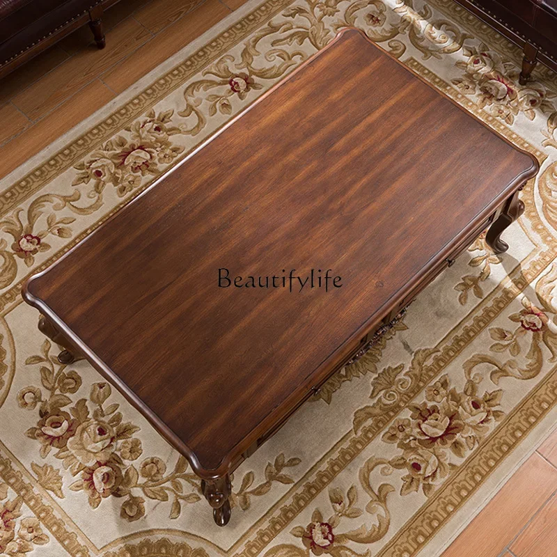 American solid wood long coffee table American antique coffee table carved solid wood American coffee table