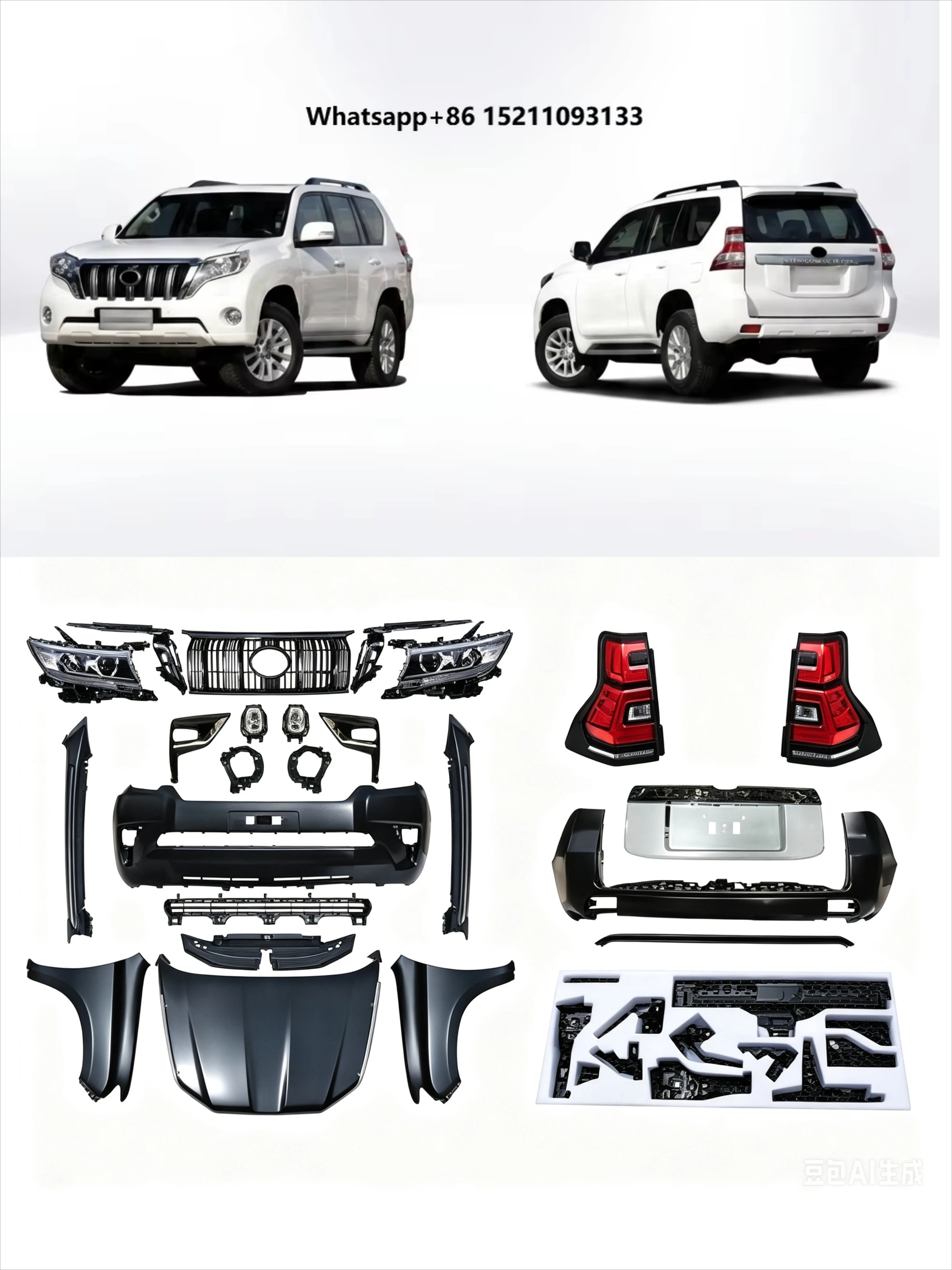 

2010-2017 Upgrade to 2018 Bumper Grille Headlight Rear Lamp Fog Lamp Car Parts for Prado FJ150