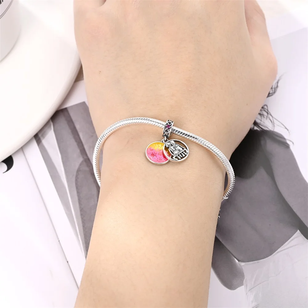 Fashion 925 Sterling Silver Gradual Change Stars Sun Moon Love Sisters Charm Fit Pandora Bracelet Women's Daily Accessories