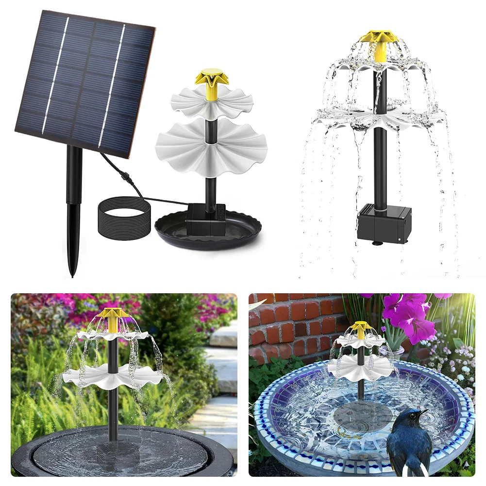 3 Tiered Bird Bath Pump DIY Solar Bird Bath Fountain Decorative Fountain with Solar Panel Multifunction for Garden Decoration