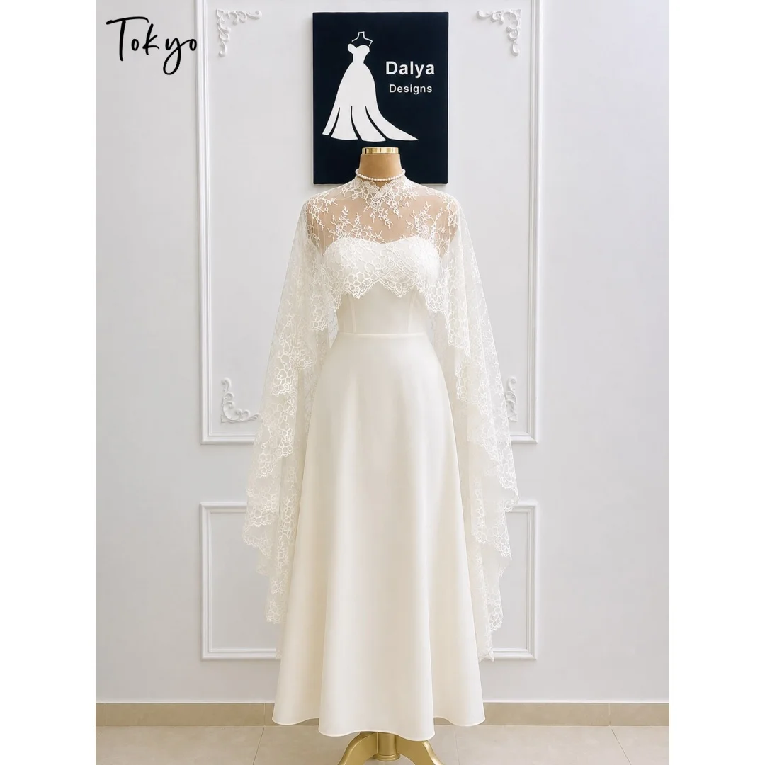 Tokyo Customized Vintage Applique Detachable Shawl Prom Dress Draped A-Line vestidos de noche High Neck Evening Dresses 2026