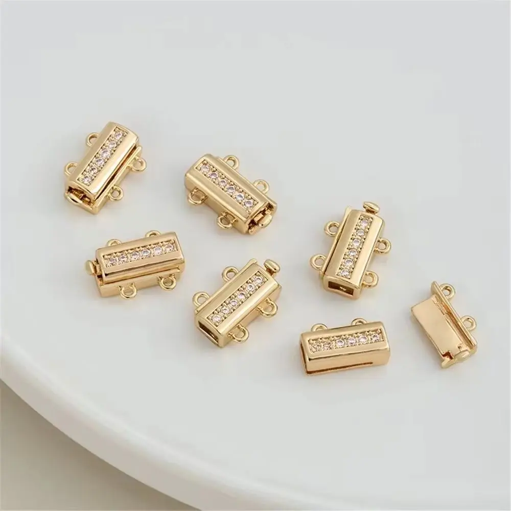 

14K Genuine Gold Set with Zircon, Double-row Clasp Pearl Diy Accessories, Bracelet, Necklace, Sweater Chain, Connecting Clasp