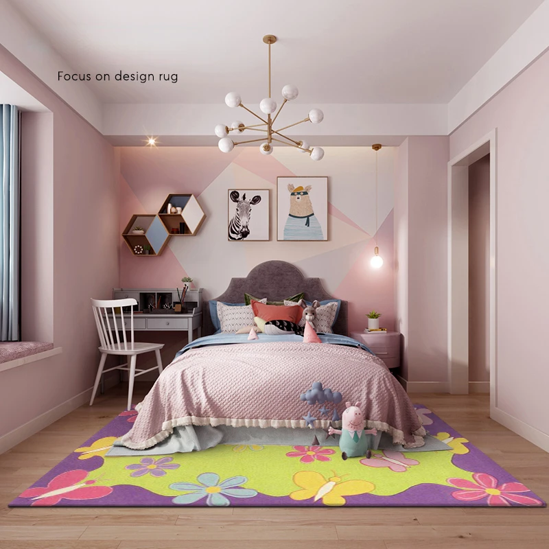 Children\'s Room Imitation Cashmere Carpet, Bedroom Full of Cute Boy and Girl, Pink Bedside Carpets, Living Room Thickened Rug