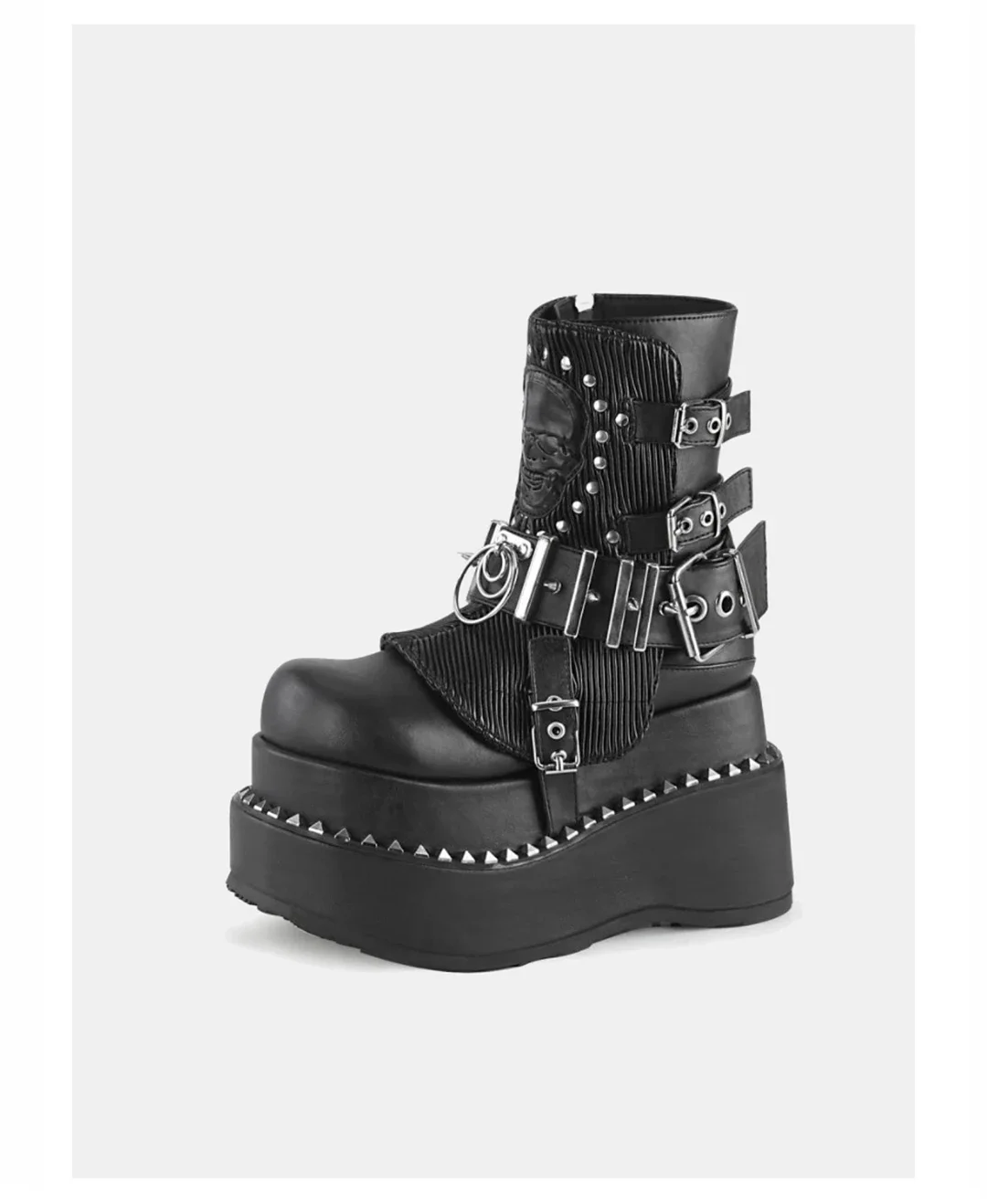 2025 New Punk Style Women Mid Boots Rivet Belt Buckle Wedges Platform Fashion Boots Black Leather Winter 8Cm Heel Shoes Boots