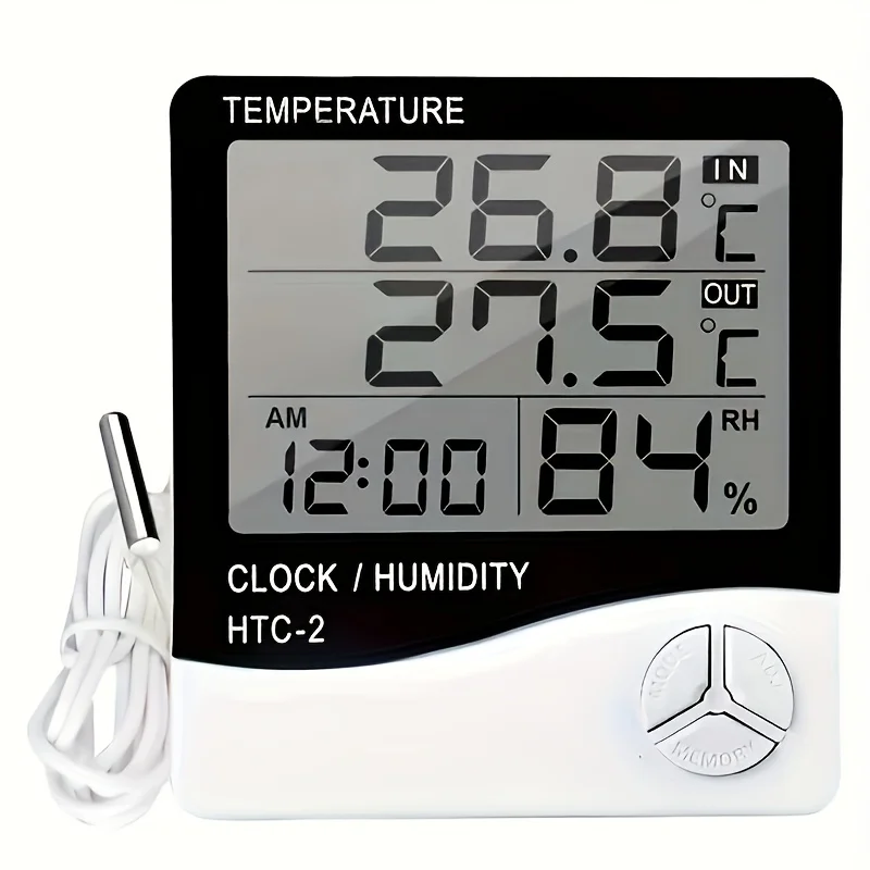 1pc HTC-2 Smart Electric Digital Hygrometer Thermometer - Weather Station Clocks Outdoor - LCD Electronic Humidity Meter
