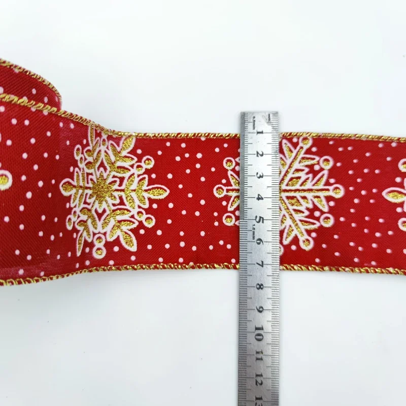 10 Yards Christmas Snowflake Printed Ribbons Fabric Print Wired Edge DIY XMAS Gift Wrapping Ribbon Wreath Bow Craft 2024