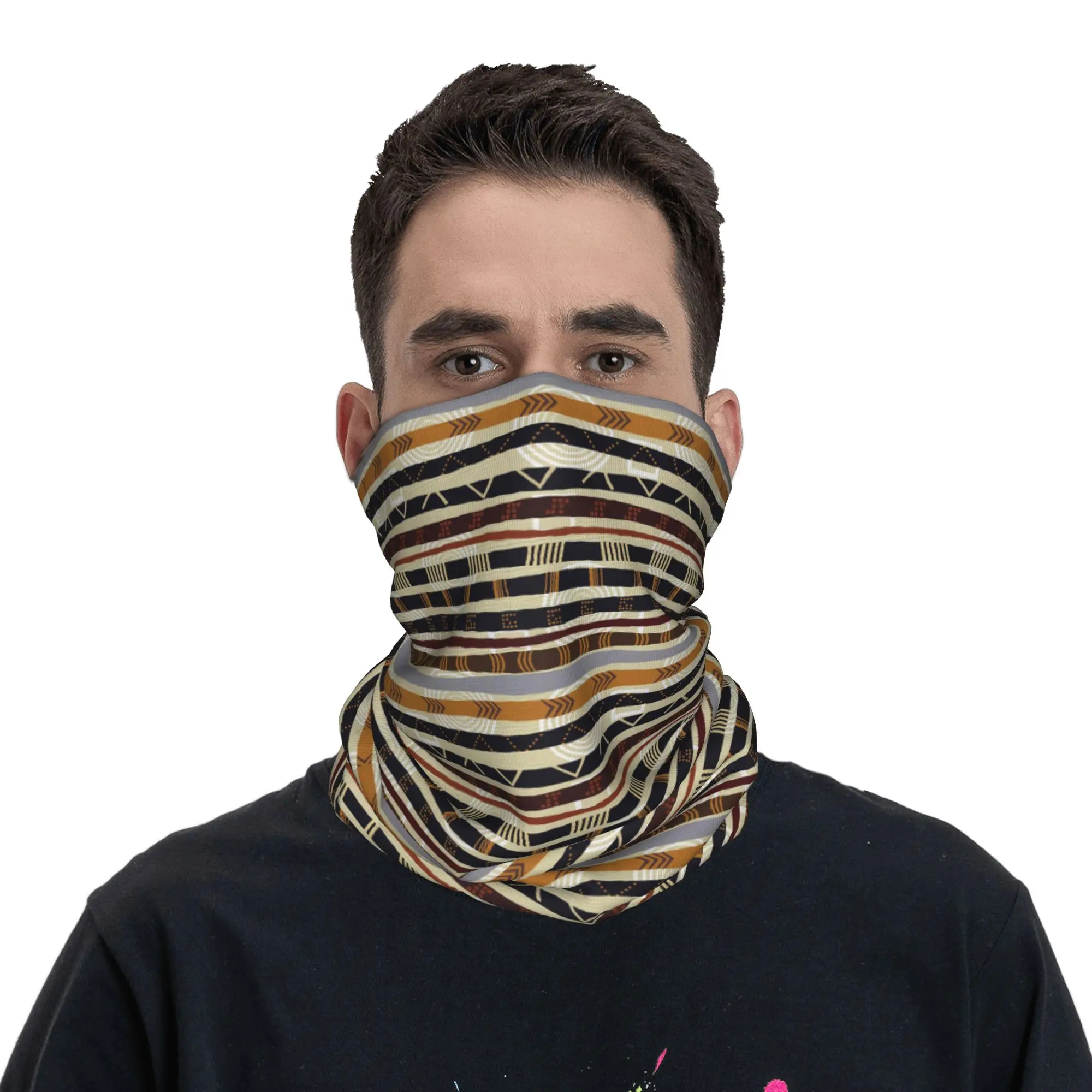 African Fabric Patterns Bandana Neck Gaiter Printed Magic Scarf Multifunction Headwear Cycling Unisex Adult