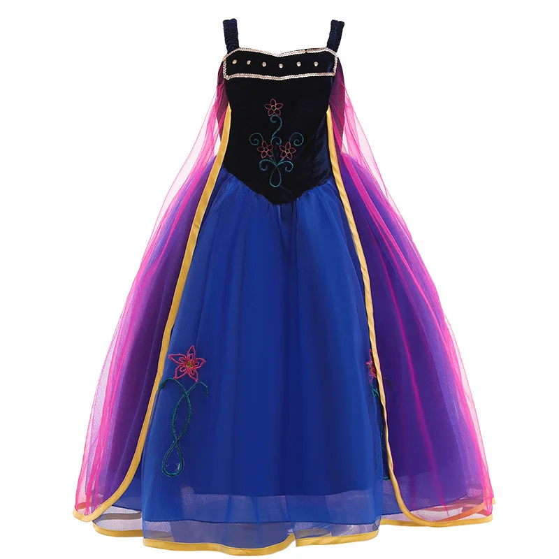 Little Girls Snow Queen Anna Princess Dress Flower Long Ball Gown for Kids Halloween Costume Carnival Birthday Fancy Outfits