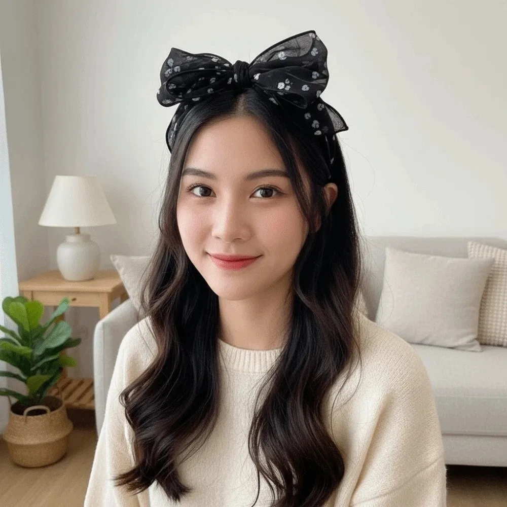

Headwear Three-layer Bow Headband ABS Creative Bownot Wide Hair Hoop Contrasting Colors Rose Floral Printed Hairband Women