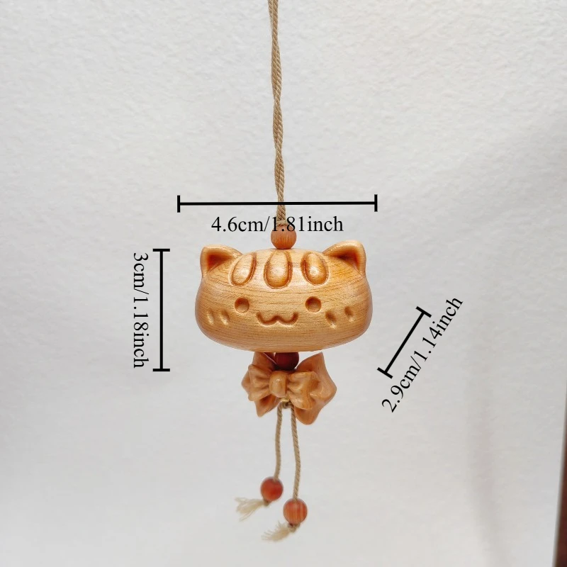 1 PC Adorable Beech Wood Long Tailed Lucky Cat Carved Wooden Hanging Ornament DIY Landscape Decoration Creative Birthday Present