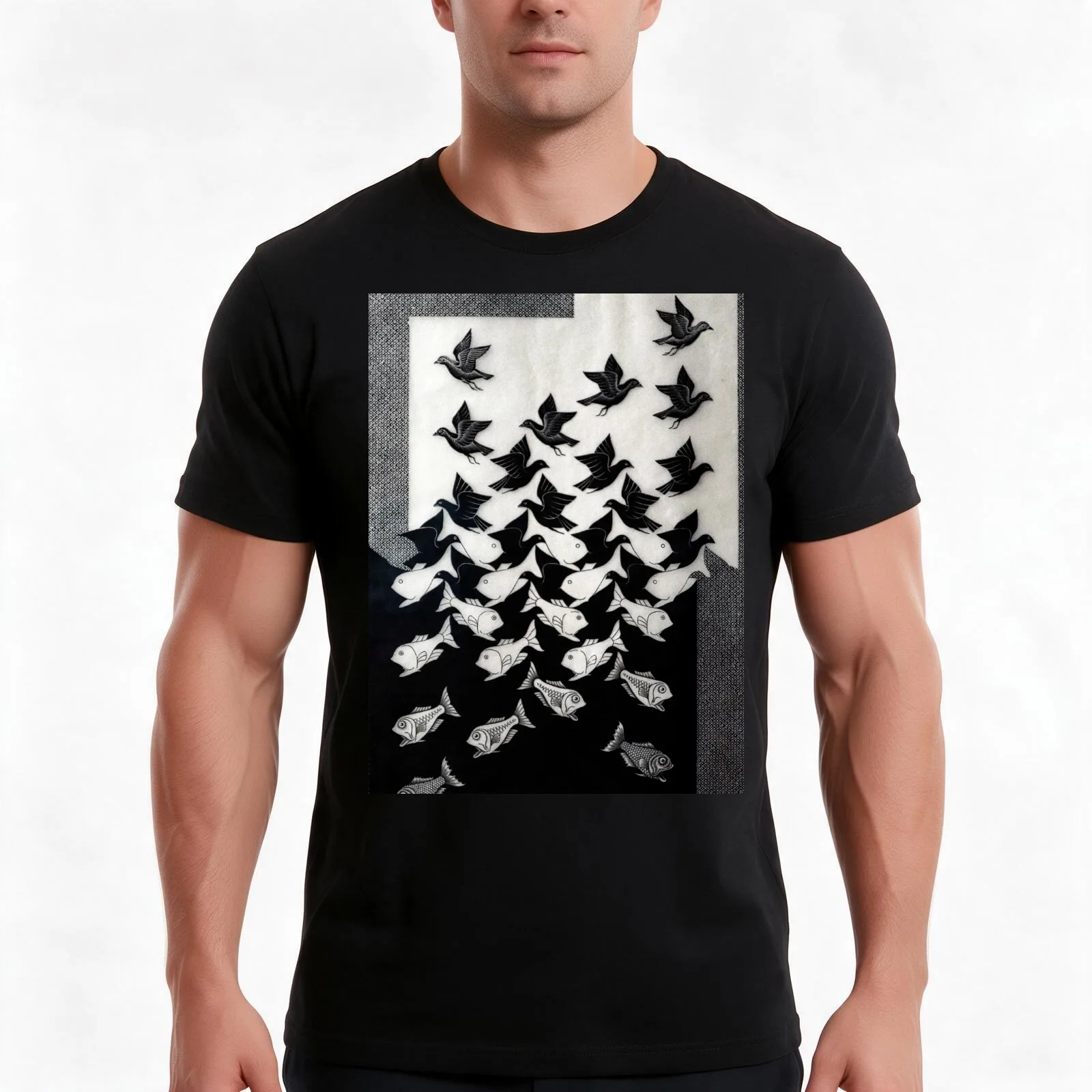 Sky and Water II by M.C. Escher T-Shirt Summer Casual Cotton Tee Oversized Streetwear Tops Vintage Graphic Print