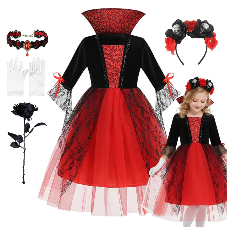 Robe de cosplay d'Halloween pour fille, costume de mariée fantôme gothique pour enfant, vêtements de fête de carnaval pour enfants, cadeaux de fête