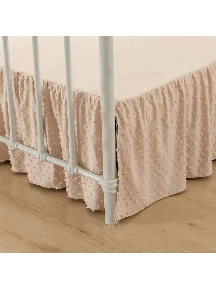 

Tufted Dot Ruffled Bed Skirt King Size 18 Inch Drop With Split Corners Cream Microfiber