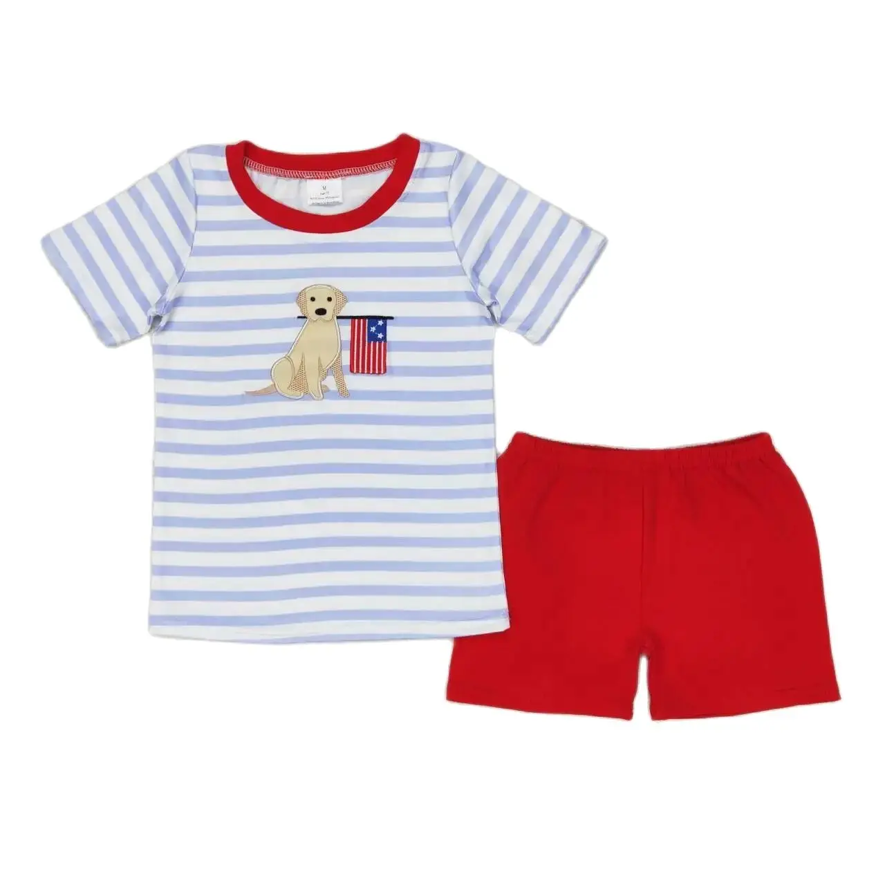 

Toddler boys July 4th flag dog Outfits Baby Short Sleeves Top red printed Shorts Kids Clothing Wholesale boutique summer sets