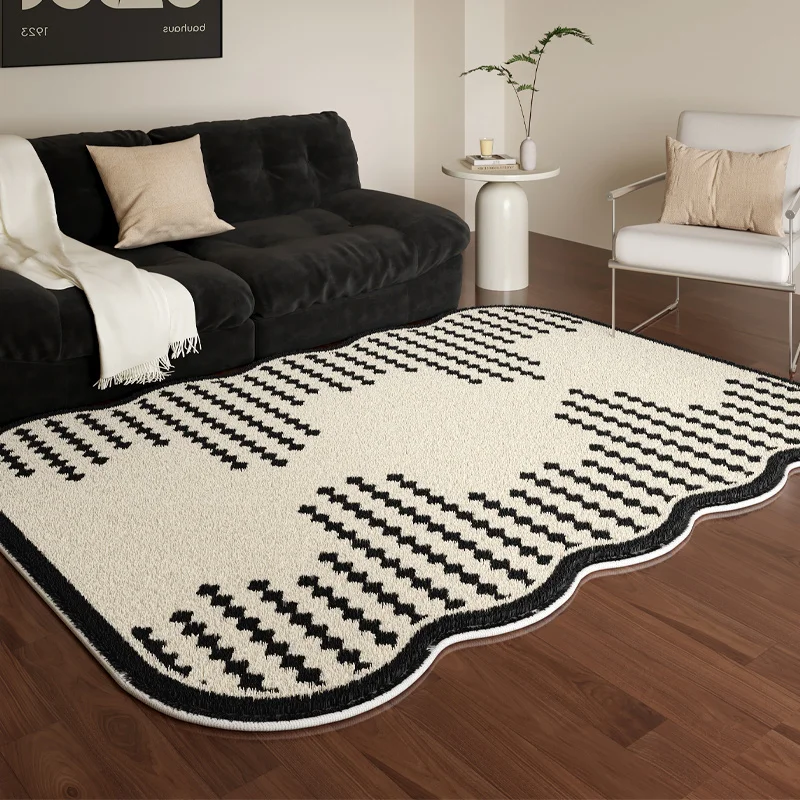 

Черно-белые ковры для гостиной, светильник, роскошный декор для спальни, ковер неправильной формы, толстый плюшевый напольный коврик, пушистый мягкий коврик для отдыха